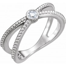 14K White 1/8 CTW Diamond Bezel-Set Beaded Ring