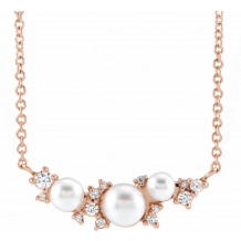 14K Rose Akoya Cultured Pearl & .08 CTW Diamond 16 Necklace