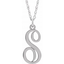 14K White Script Initial S 16-18 Necklace