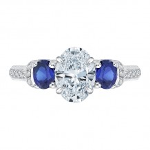 Shah Luxury 14K White Gold Oval Diamond With Sapphire Three-Stone Engagement Ring (Semi-Mount)