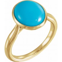 14K Yellow 12x10 mm Oval Cabochon Turquoise Ring