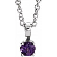 14K White 5 mm Round Amethyst Birthstone 16-18 Necklace