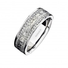 14k White Gold Hand Engraved Diamond Men's Band