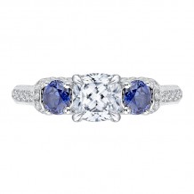 Shah Luxury 14K White Gold Cushion Diamond and Sapphire Three-Stone Engagement Ring (Semi-Mount)