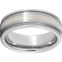 Serinium Rounded Edge Band with a 2mm Sterling Silver Inlay and Satin Finish