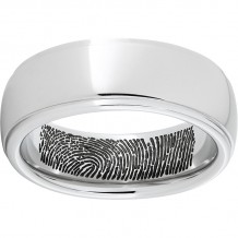 Serinium Domed Band with Grooved Edges and Interior Fingerprint Laser Engraving