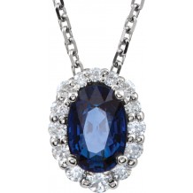 14K White Blue Sapphire & 1/6 CTW Diamond 18 Necklace