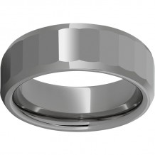 Rugged Tungsten  8mm Faceted Top Beveled Edge Polished Band