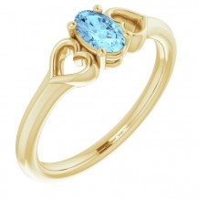 14K Yellow 5x3 mm Oval Aquamarine Youth Heart Ring