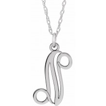 14K White Script Initial N 16-18 Necklace