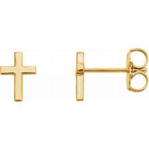 14K Yellow 7.5 mm Cross Earrings