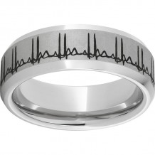 Serinium Beveled Edge Band with Double Heartbeat Laser Engraving