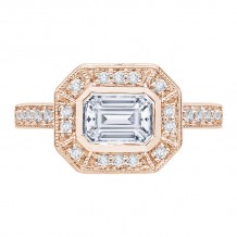 Shah Luxury Emerald Cut Diamond Halo Engagement Ring In 14K Rose Gold (Semi-Mount)