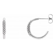 14K White 15.1 mm Beaded Hoop Earrings