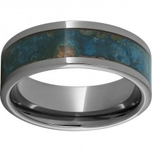 Rugged Tungsten  8mm Pipe Cut Band with Blue Patina Copper Inlay
