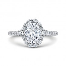 Shah Luxury 14K White Gold Oval Diamond Halo Engagement Ring (Semi-Mount)