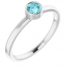 14K White 4 mm Round Blue Zircon Ring