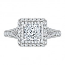 Shah Luxury 14K White Gold Princess Diamond Double Halo Engagement Ring with Split Shank (Semi-Mount)