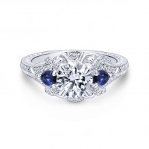 Gabriel & Co. 14k White Gold Victorian 3 Stone Diamond & Gemstone Engagement Ring