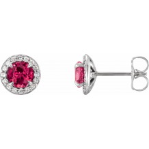 14K White 4.5 mm Round Lab-Grown Ruby & 1/6 CTW Diamond Earrings