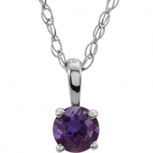 14K White 3 mm Round Amethyst Youth Birthstone 14 Necklace