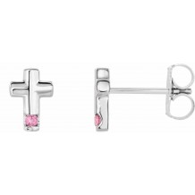 14K White Pink Tourmaline Cross Earrings