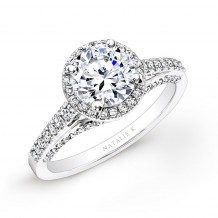 14k White Gold Prong and Bezel Halo White Diamond Engagement Ring