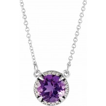 14K White 8 mm Round Amethyst & .05 CTW Diamond 16 Necklace