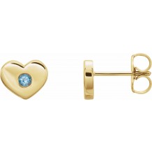 14K Yellow Aquamarine Heart Earrings