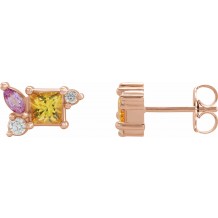 14K Rose Yellow Sapphire, Pink Sapphire, & 1/8 CTW Diamond Earrings