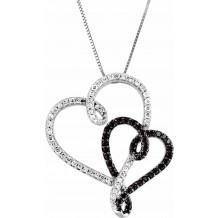 14K White & Black Rhodium Plated 1/2 CTW Black & White Diamond Double Heart 18 Necklace