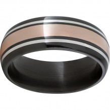 Black Zirconium Domed Band with 14K Rose Gold and Sterling Silver Inlays
