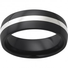 Black Diamond Ceramic Domed Band with 2mm Sterling Silver Inlay