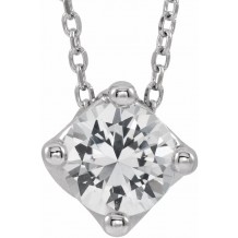 14K White Sapphire Solitaire 16-18 Necklace