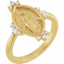 14K Yellow 1/5 CTW Diamond Miraculous Medal Ring