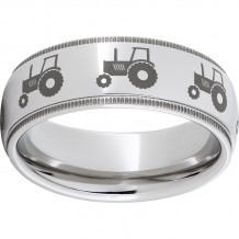 Serinium Domed Band with Milgrain Edges and Tractor Laser Engraving