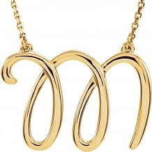 14K Yellow Script Initial M 16 Necklace
