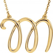 14K Yellow Script Initial M 16 Necklace