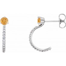 14K White Citrine & 1/6 CTW Diamond Hoop Earrings