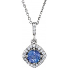 14K White Tanzanite & 1/8 CTW Diamond Halo-Style 18 Necklace