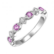 Gems One 14Kt White Gold Diamond (1/20Ctw) & Pink Sapphire (1/6 Ctw) Ring