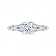 Shah Luxury 14K White Gold Round Diamond Vintage Engagement Ring with Split Shank (Semi-Mount)
