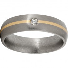 Titanium Domed Band with a 1mm 14K Yellow Gold Inlay, One 6-Point Diamond, and Satin Finish