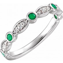 14K White Emerald & 1/6 CTW Diamond Ring