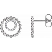 14K White  1/10 CTW Diamond Beaded Circle Earrings
