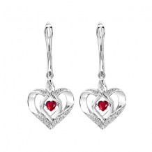 Gems One Silver Diamond (1/50 Ctw) & Created Ruby (1/8 Ctw) Earring