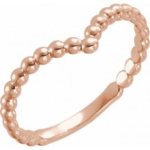 14K Rose Beaded V Ring