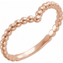 14K Rose Beaded V Ring