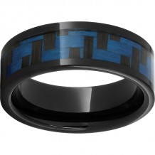 Black Diamond Ceramic Pipe Cut Band with 5mm Blue Carbon Fiber Inlay