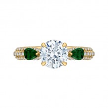 Shah Luxury 14K Yellow Gold Round Diamond and Green Tsavorite Engagement Ring (Semi-Mount)